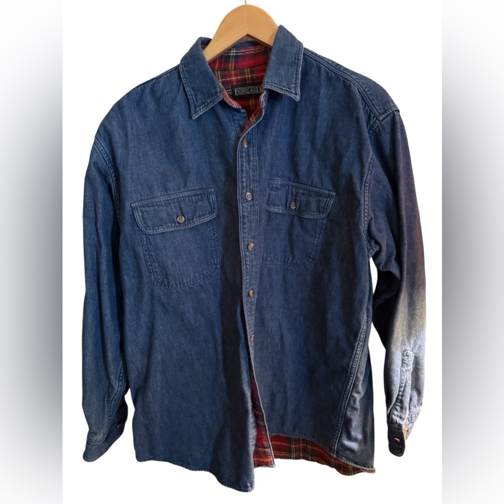 Lands’ End Flannel Lined Denim Shirt Men’s Size L (16–16½) Vintage Workwear